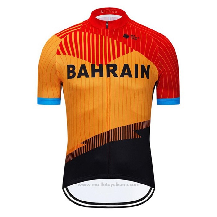 2020 Maillot Cyclisme Bahrain Orange Noir Manches Courtes et Cuissard